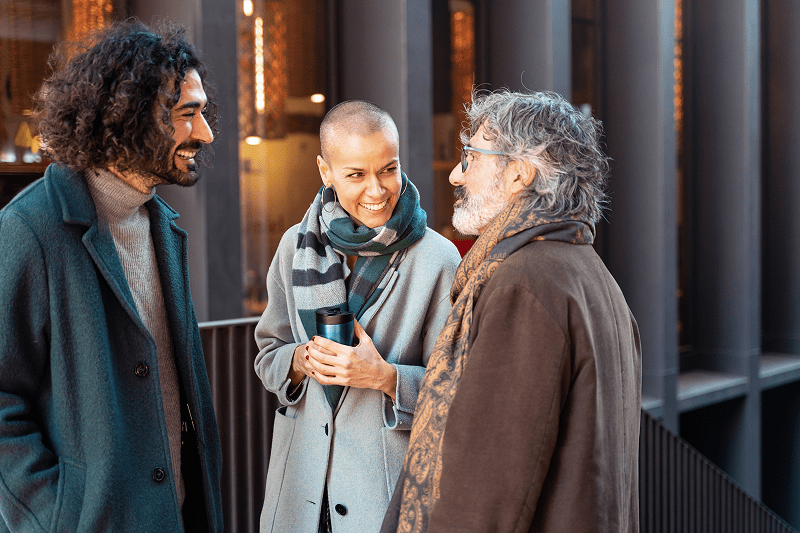 business people friends enjoying conversation outs 2025 01 08 02 50 17 utc 1 min